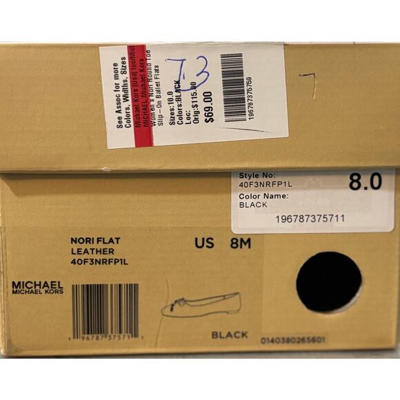 Michael Kors Nori Leather Ballet Flat Black Size 8 - Picture 8 of 8